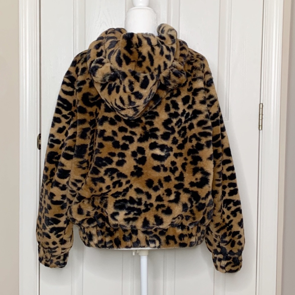 Wild Fable Leopard Faux Fur Teddy Coat Hood Sz L - Picture 8 of 11